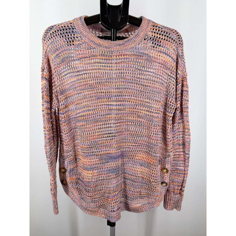 John‎ Paul Richard Space Dye Open Knit Sweater Multicolor Button Hem M